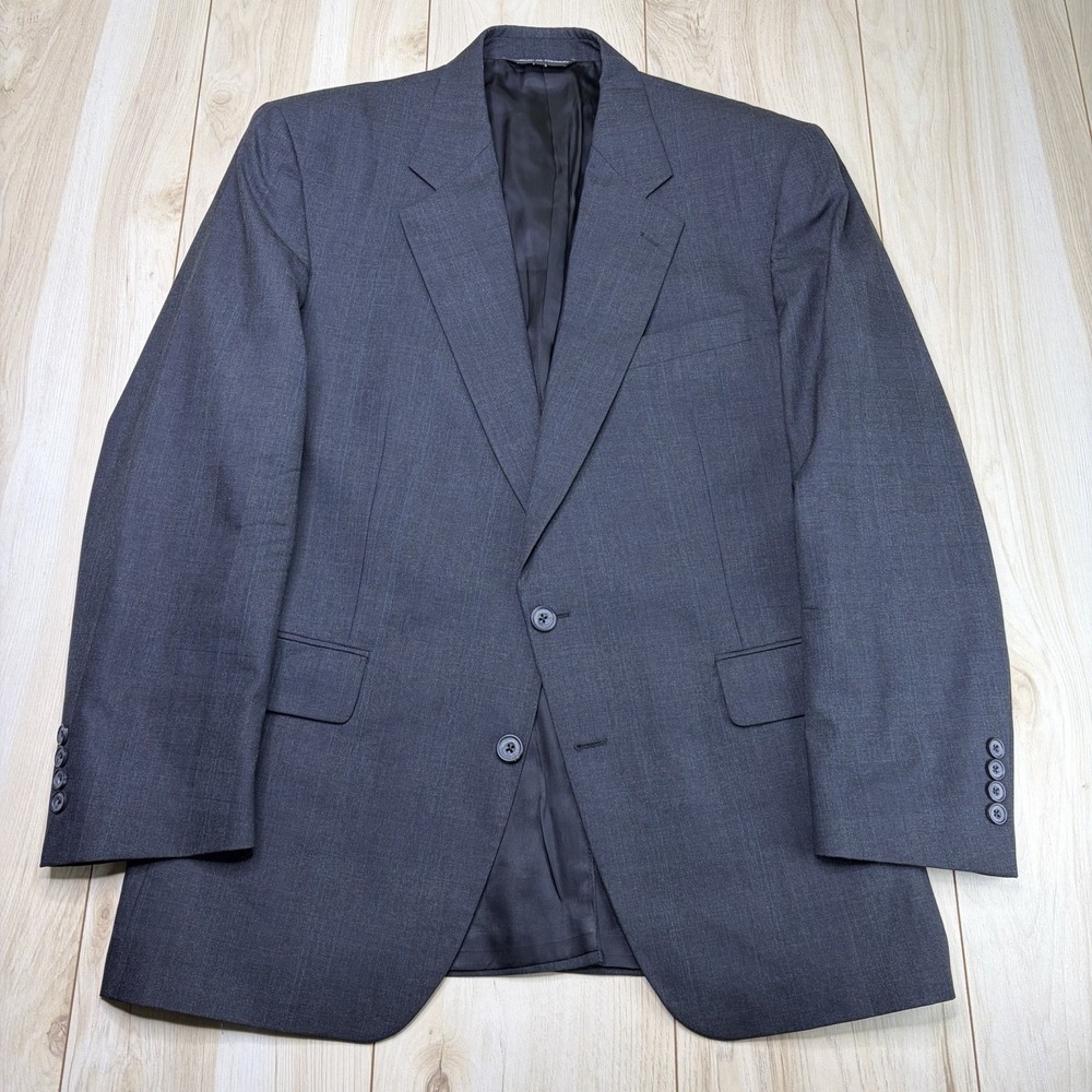 Aquascutum Regent Striped Plaid Gray Virgin Wool Blazer Mens 42L Made In Canada